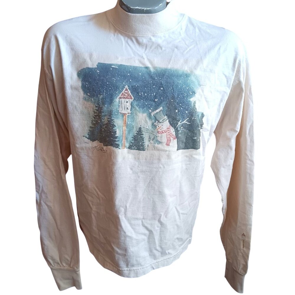 Vintage T-shirt Large Snowman 90's Fruit Of The Loom Super Cotton Long Sleeve